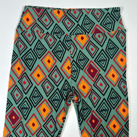 LuLaRoe BATS Halloween Diamonds Green Orange Black Red Leggings One Size OS NEW - Picture 2 of 6